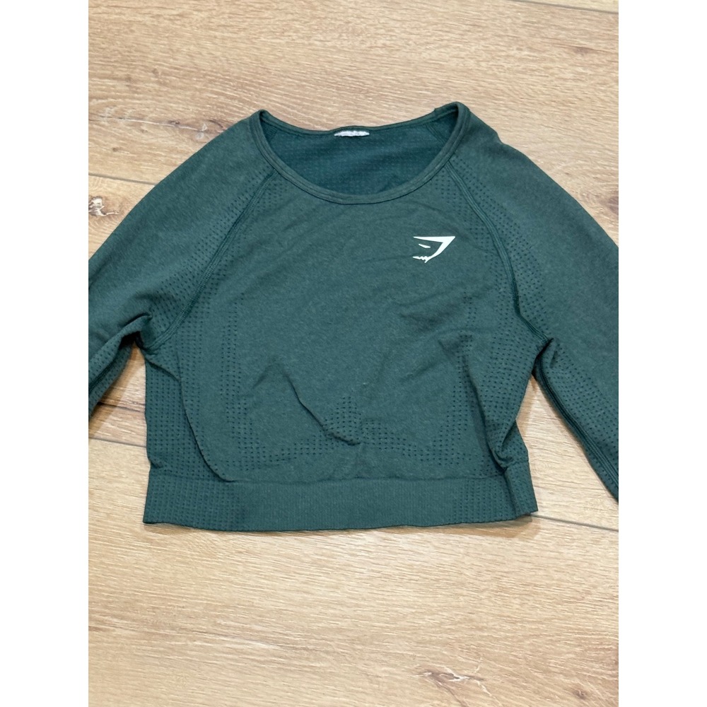 Gymshark Vital Seamless 2.0 Long Sleeve Crop Top Forest Green Womens Thumbholes